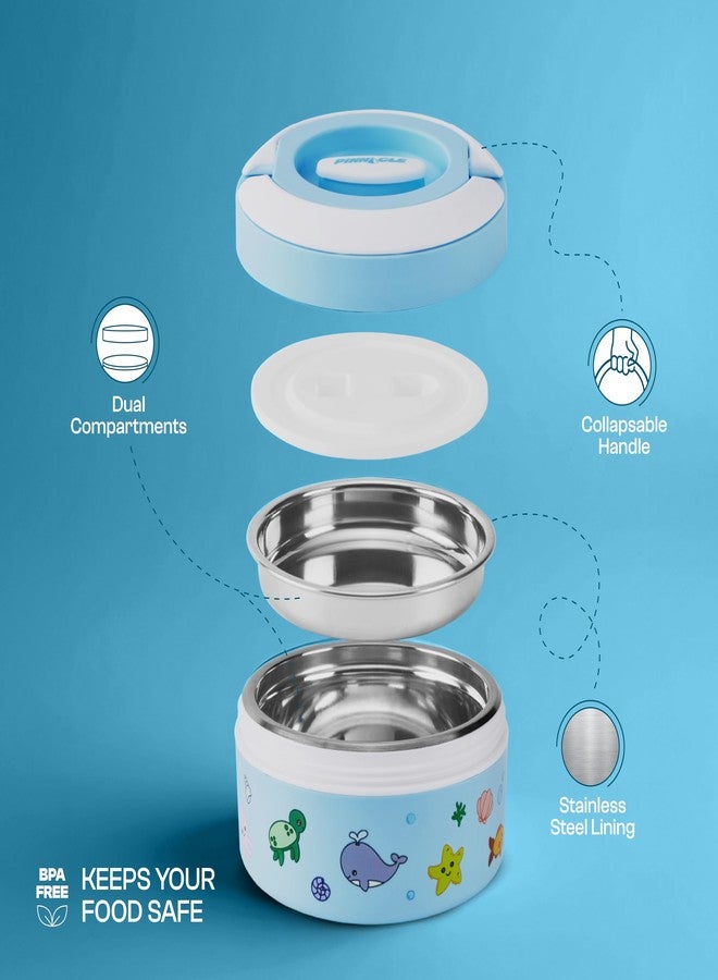 بيناكل علبة طعام معزولة من بيناكل برايم وزجاجة ماء معزولة من بيكسل للأطفال (400 مل لكل منهما) | علبة غداء ذات قسمين وزجاجة داخلية من الفولاذ المقاوم للصدأ | مثالية للمدرسة والنزهات والهدايا (أزرق فقاعي) - Image 4